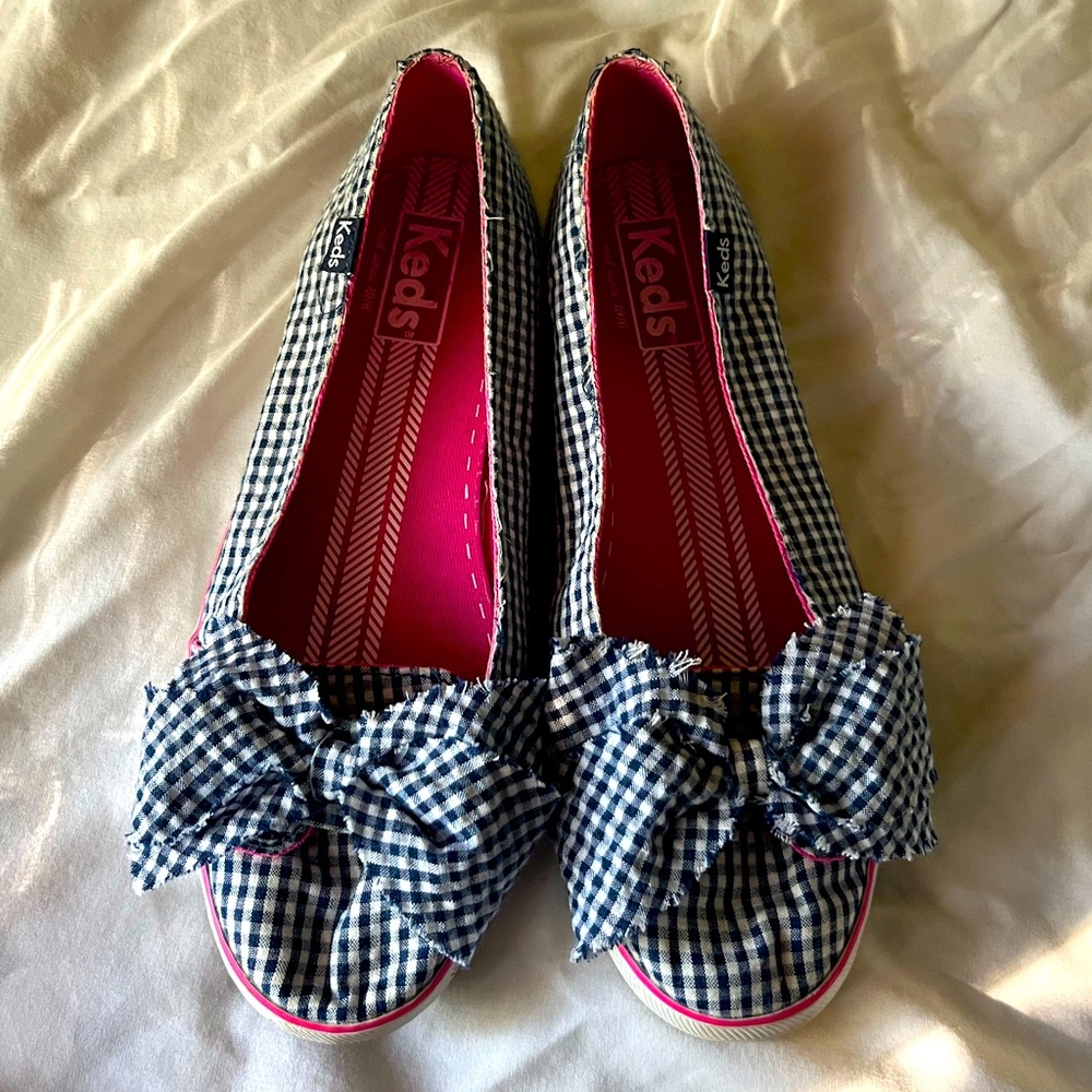 Keds Blue & White Checkered Slip ons